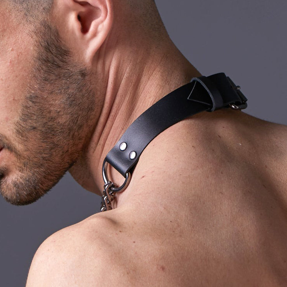Man Harness Chain Collar PU Leather Handmade Punk Style Neck Necklace Bondage Fetish Gay Lothing Adjustable Accessories 2022