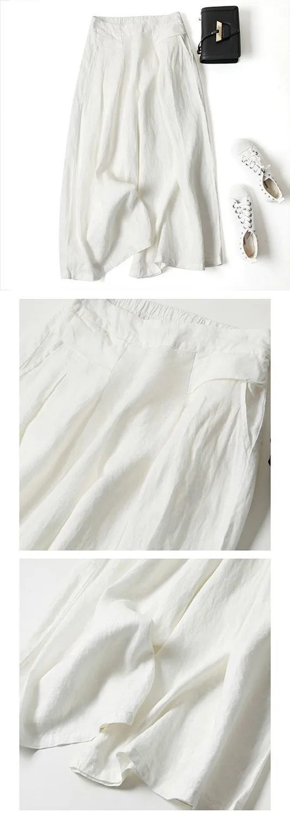 Pantalones para mujer holgados de lino y algodón de pierna ancha.