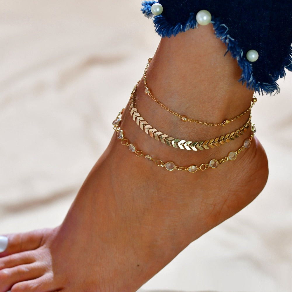 Conjunto de tobilleras de cadena de concha, joyería de playa de verano a la moda