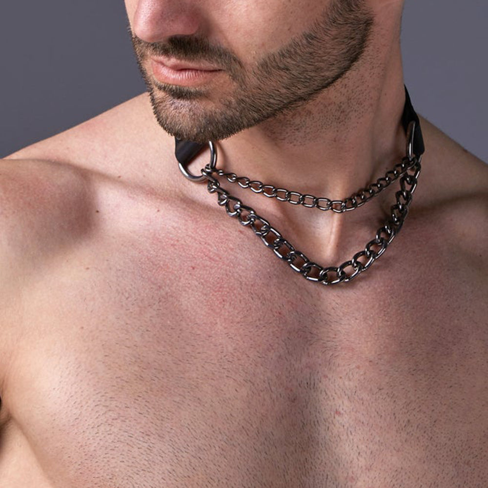 Man Harness Chain Collar PU Leather Handmade Punk Style Neck Necklace Bondage Fetish Gay Lothing Adjustable Accessories 2022