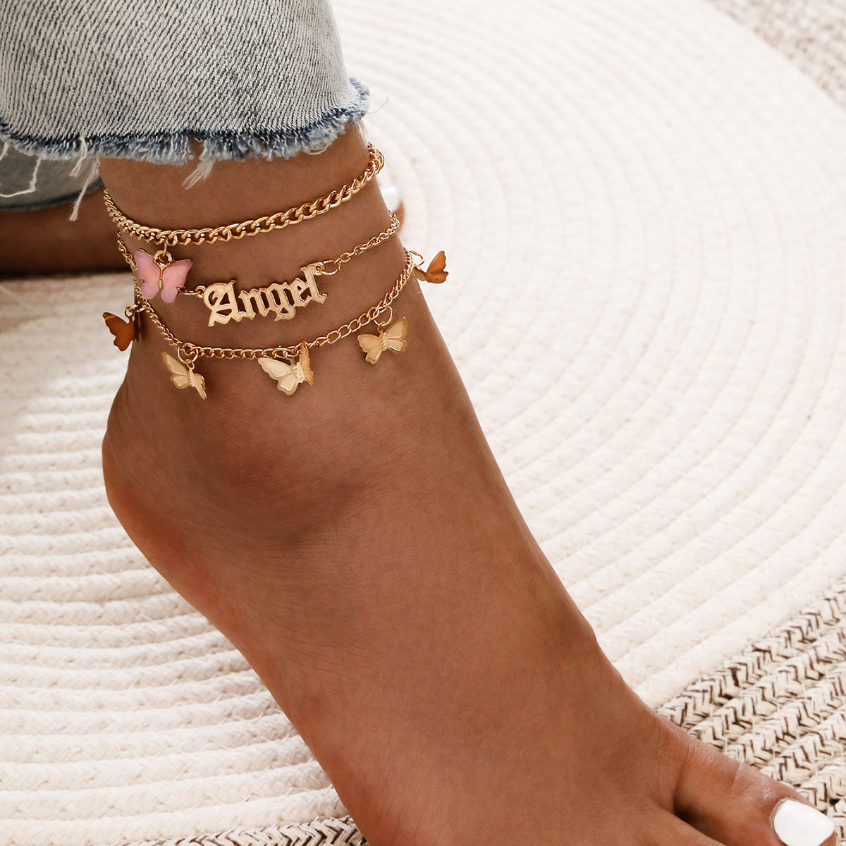 Conjunto de tobilleras de cadena de concha, joyería de playa de verano a la moda