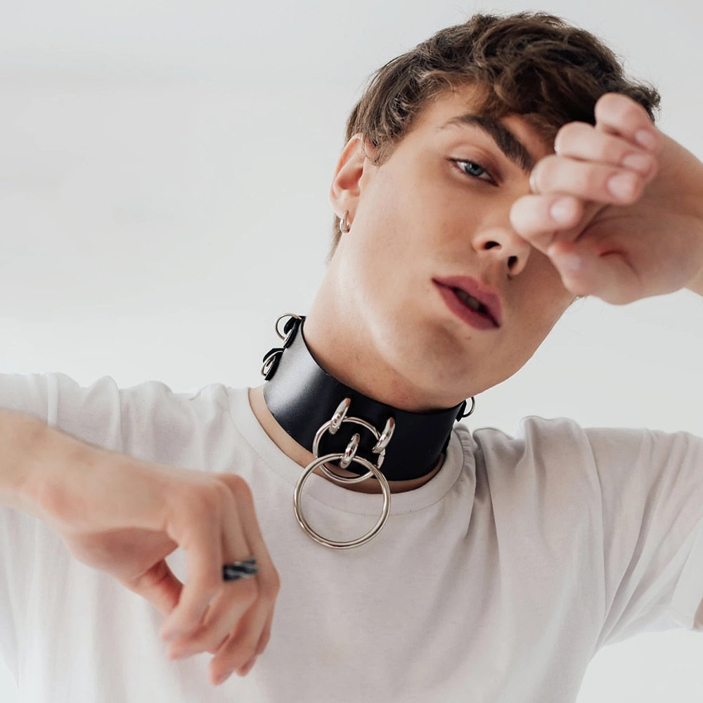 Man Harness Chain Collar PU Leather Handmade Punk Style Neck Necklace Bondage Fetish Gay Lothing Adjustable Accessories 2022