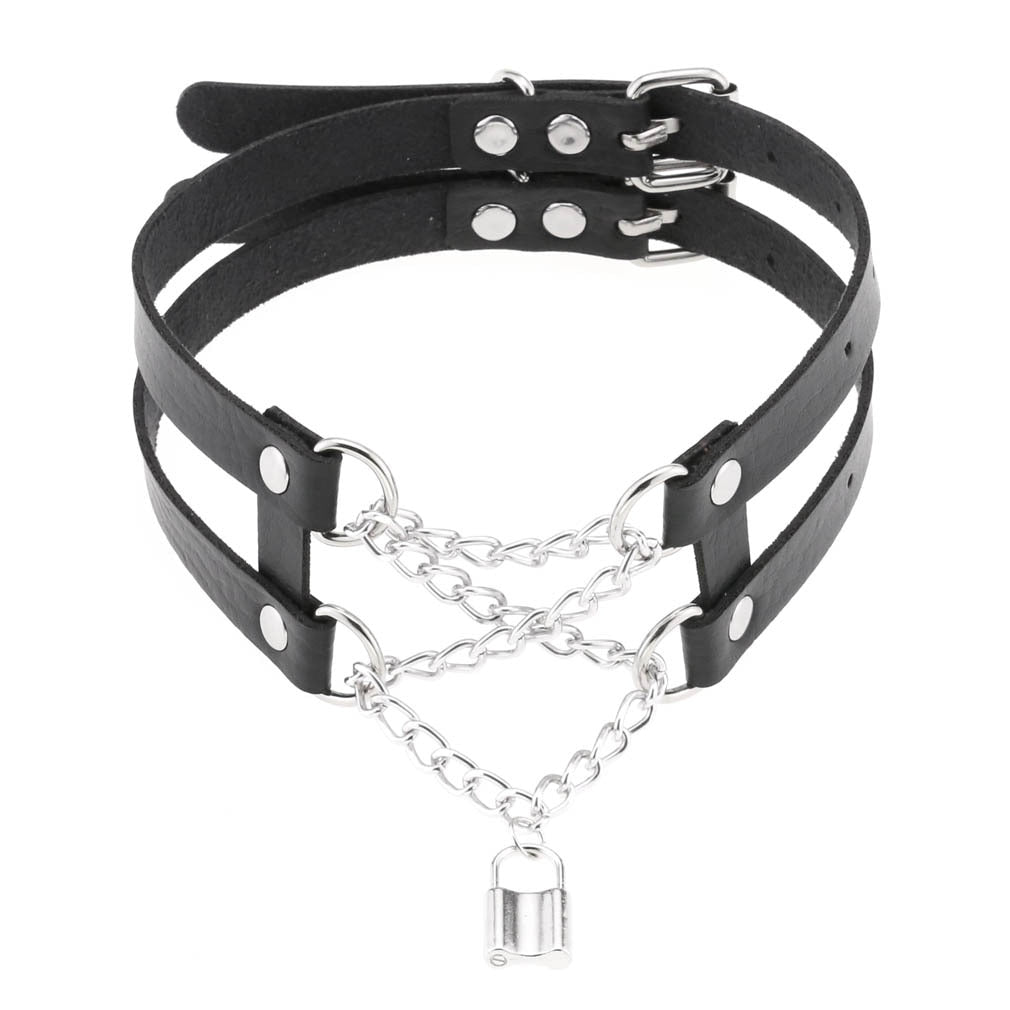 Collar gótico PU cuero con cadenas