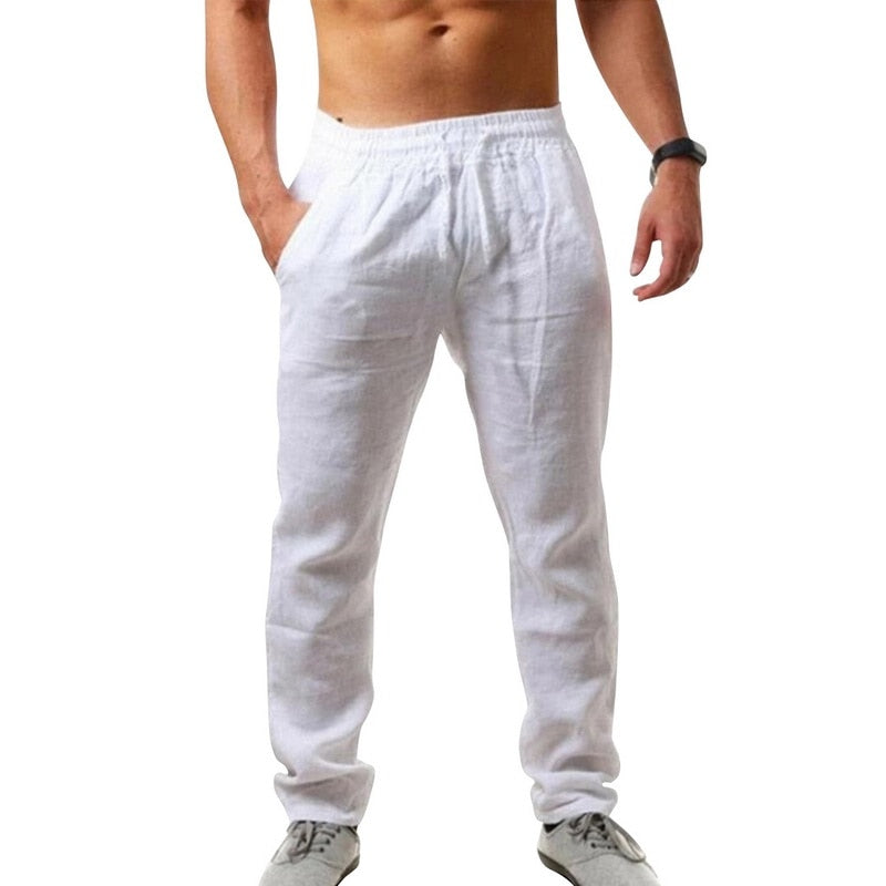 Pantalones largos de lino y algodón para hombre