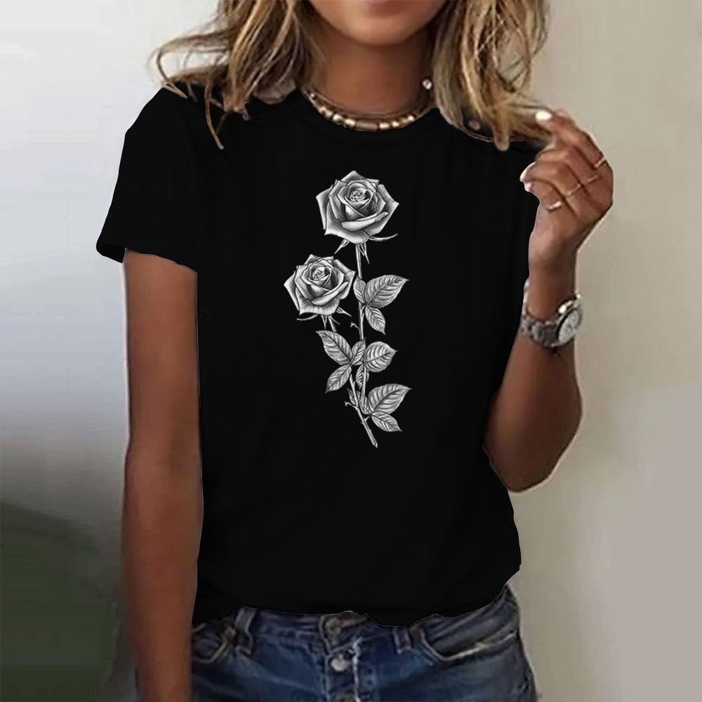 Camiseta de mujer con estampado de margaritas, manga corta.