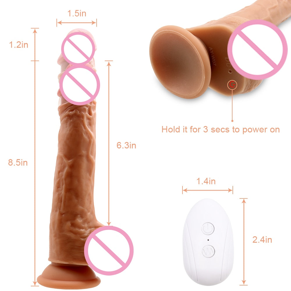 Dildo Electrico con Control Remoto y Funcion Telescopic + Vibrador +  Rotacion