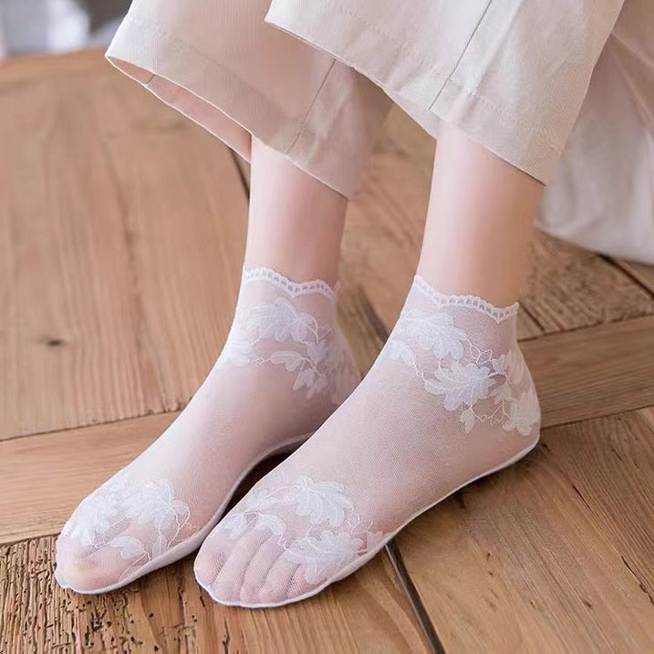 Calcetines invisibles de encaje Lolita, calcetines finos de encaje para mujer,