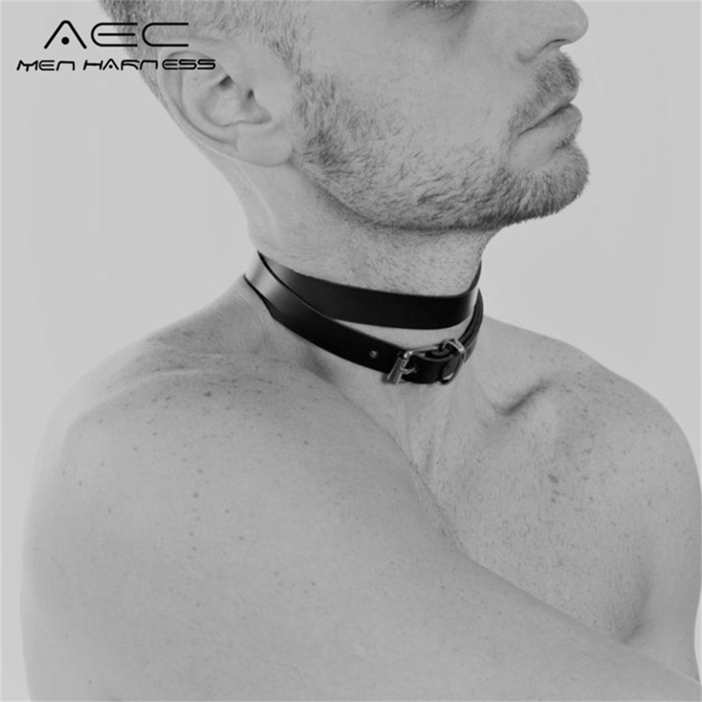 Man Harness Chain Collar PU Leather Handmade Punk Style Neck Necklace Bondage Fetish Gay Lothing Adjustable Accessories 2022