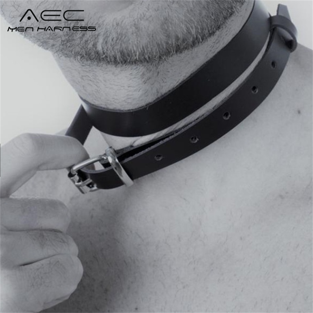 Man Harness Chain Collar PU Leather Handmade Punk Style Neck Necklace Bondage Fetish Gay Lothing Adjustable Accessories 2022
