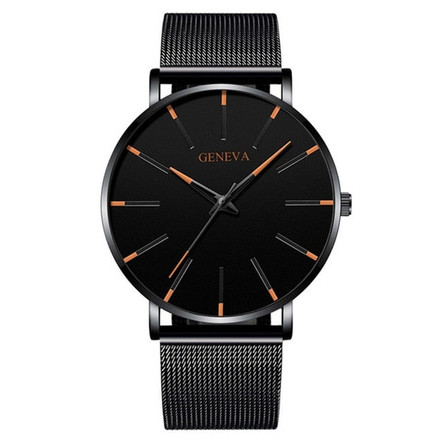 Reloj de hombre ultrafinos con pulsera de cuero, Reloj de hombre ultrafinos con pulsera de acero inoxidable