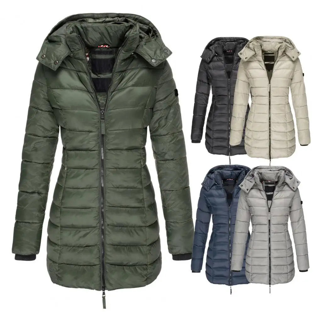 Abrigo de invierno largo y recto para mujer, chaquetas informales, Parka ajustada con capucha.