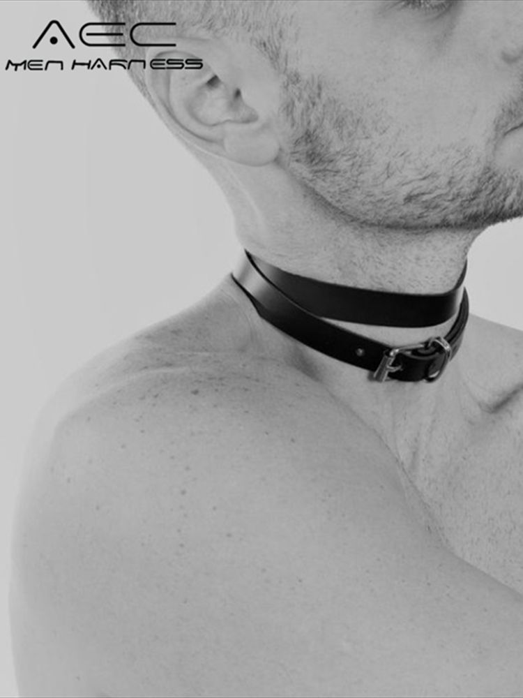 Man Harness Chain Collar PU Leather Handmade Punk Style Neck Necklace Bondage Fetish Gay Lothing Adjustable Accessories 2022