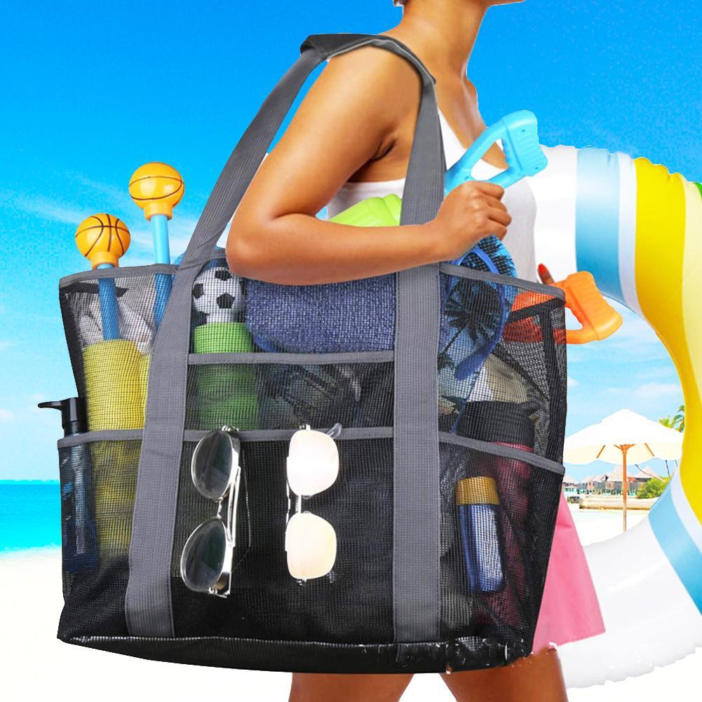 Bolso de malla ligera Extra grande, plegable, portátil y con muchos bolsillos para la playa, Verano 2023