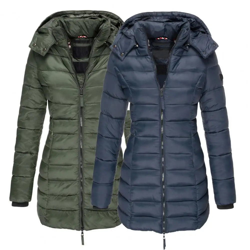 Abrigo de invierno largo y recto para mujer, chaquetas informales, Parka ajustada con capucha.