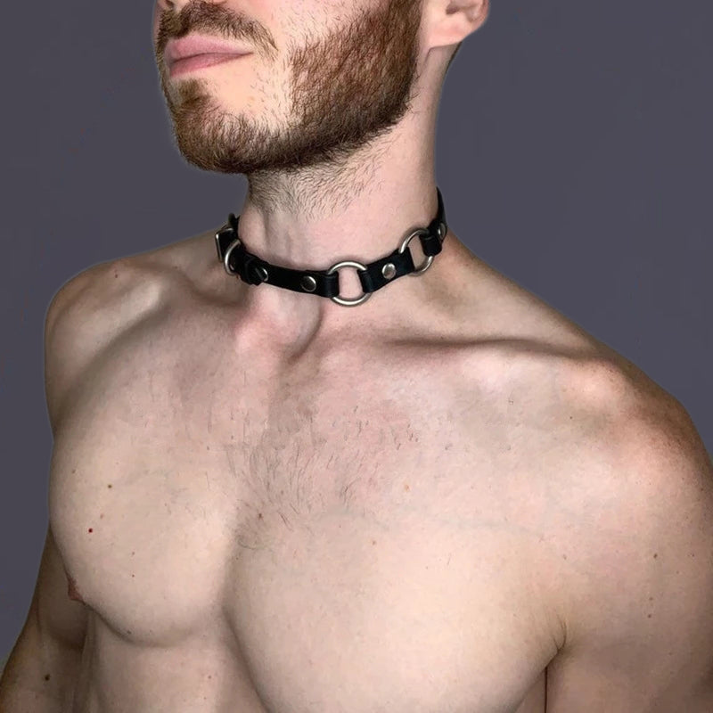 Man Harness Chain Collar PU Leather Handmade Punk Style Neck Necklace Bondage Fetish Gay Lothing Adjustable Accessories 2022