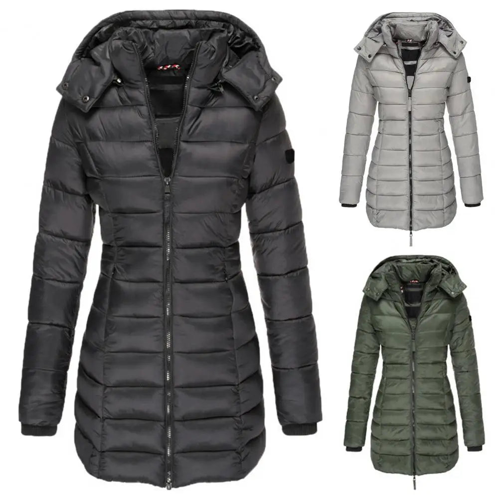 Abrigo de invierno largo y recto para mujer, chaquetas informales, Parka ajustada con capucha.