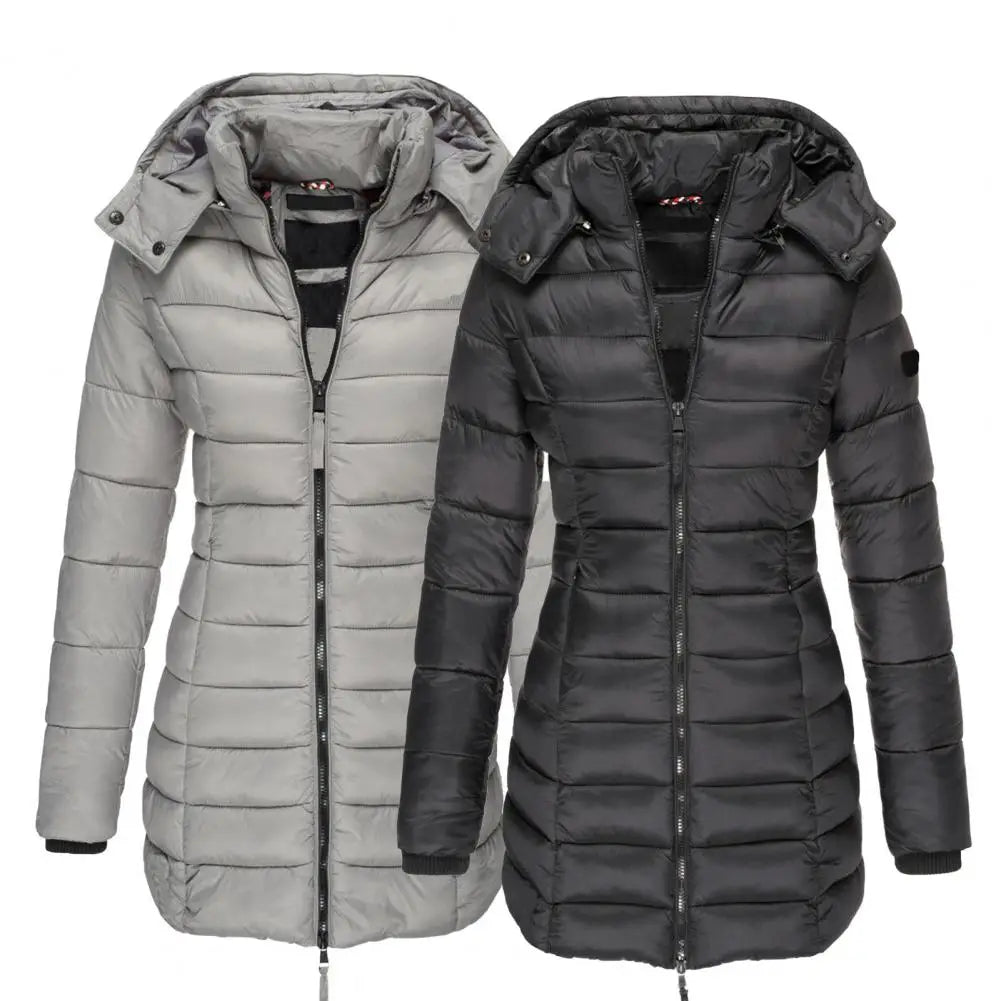 Abrigo de invierno largo y recto para mujer, chaquetas informales, Parka ajustada con capucha.