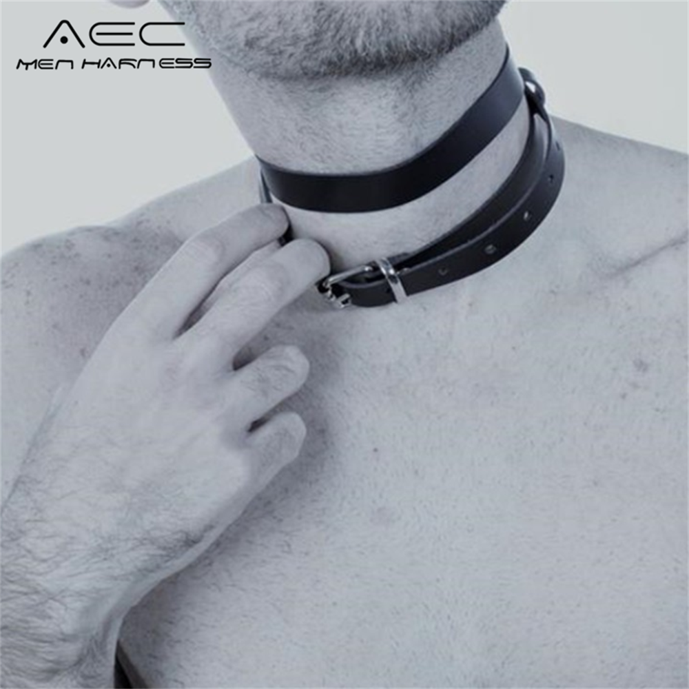 Man Harness Chain Collar PU Leather Handmade Punk Style Neck Necklace Bondage Fetish Gay Lothing Adjustable Accessories 2022