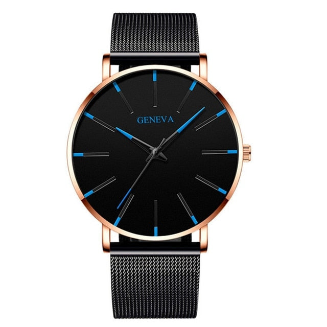 Reloj de hombre ultrafinos con pulsera de cuero, Reloj de hombre ultrafinos con pulsera de acero inoxidable