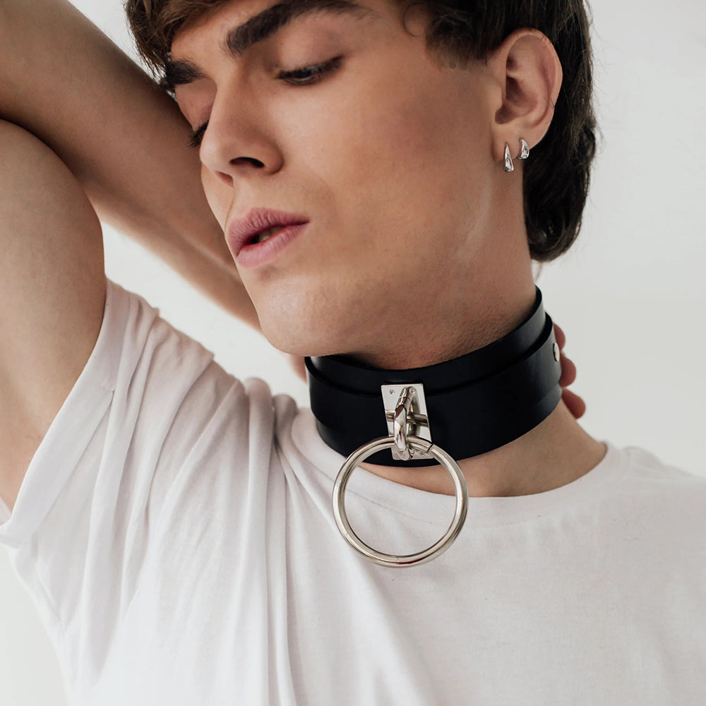 Man Harness Chain Collar PU Leather Handmade Punk Style Neck Necklace Bondage Fetish Gay Lothing Adjustable Accessories 2022