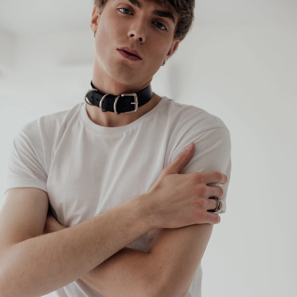 Man Harness Chain Collar PU Leather Handmade Punk Style Neck Necklace Bondage Fetish Gay Lothing Adjustable Accessories 2022