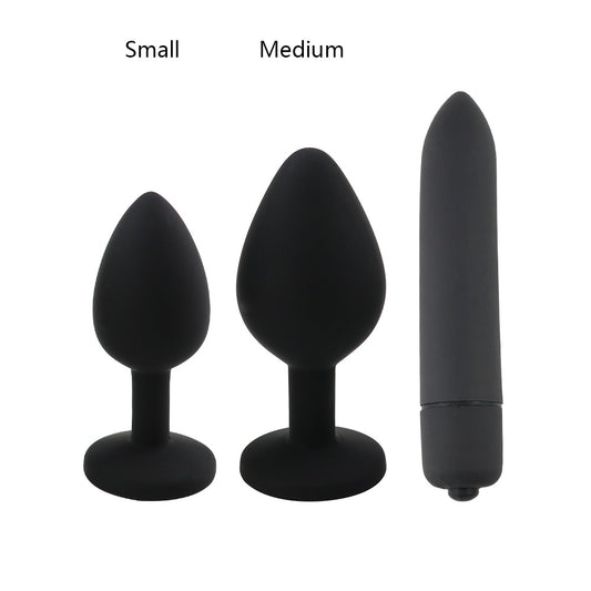 kit Tapon Silicone Anal con brillante + bala vibratoria